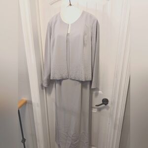 Mother Of The Bride, Silver beaded  Dress & Jacket Set Maxi Length Size 18